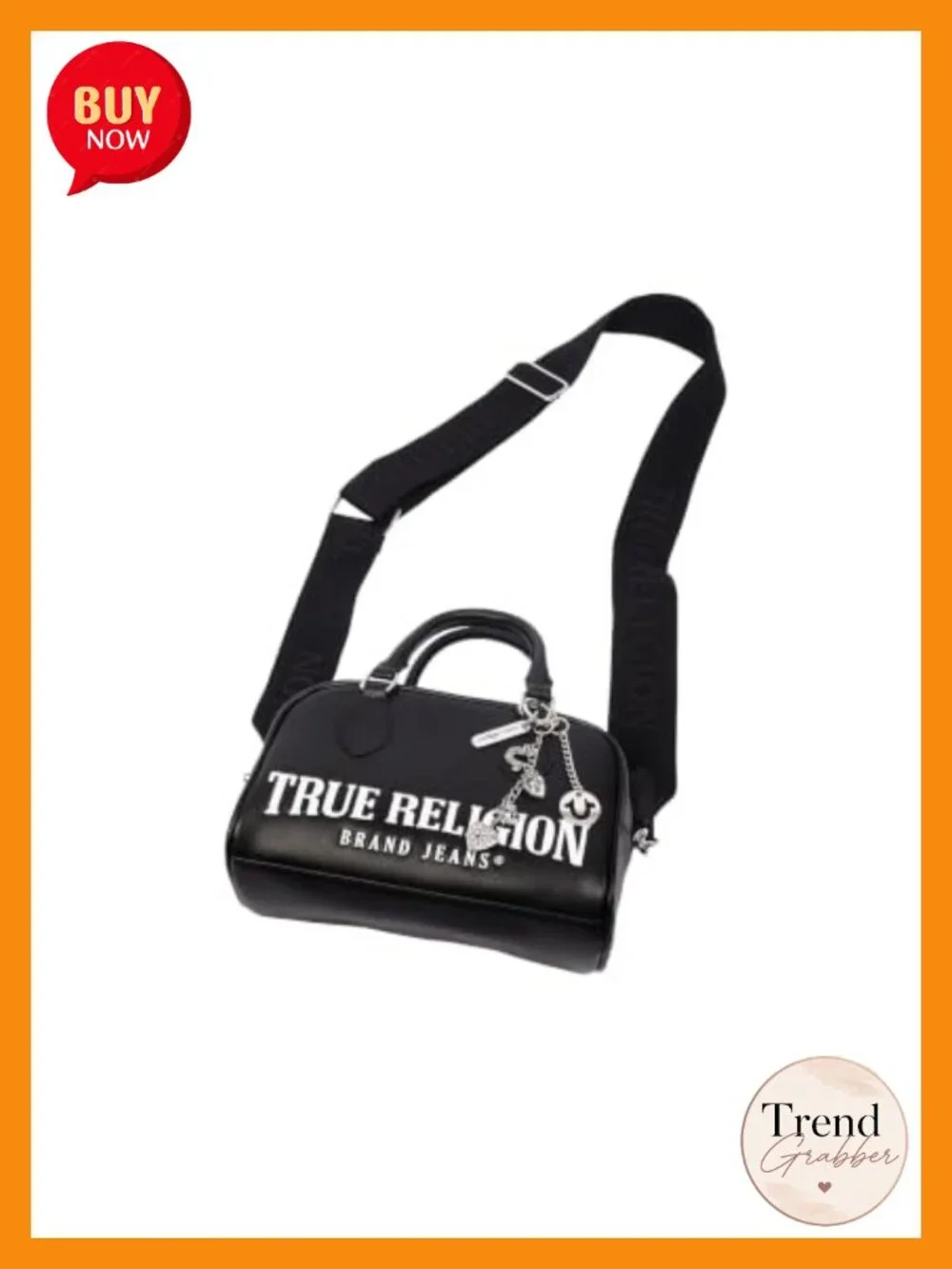 Black Bombe Satchel with Logo Print and Charm